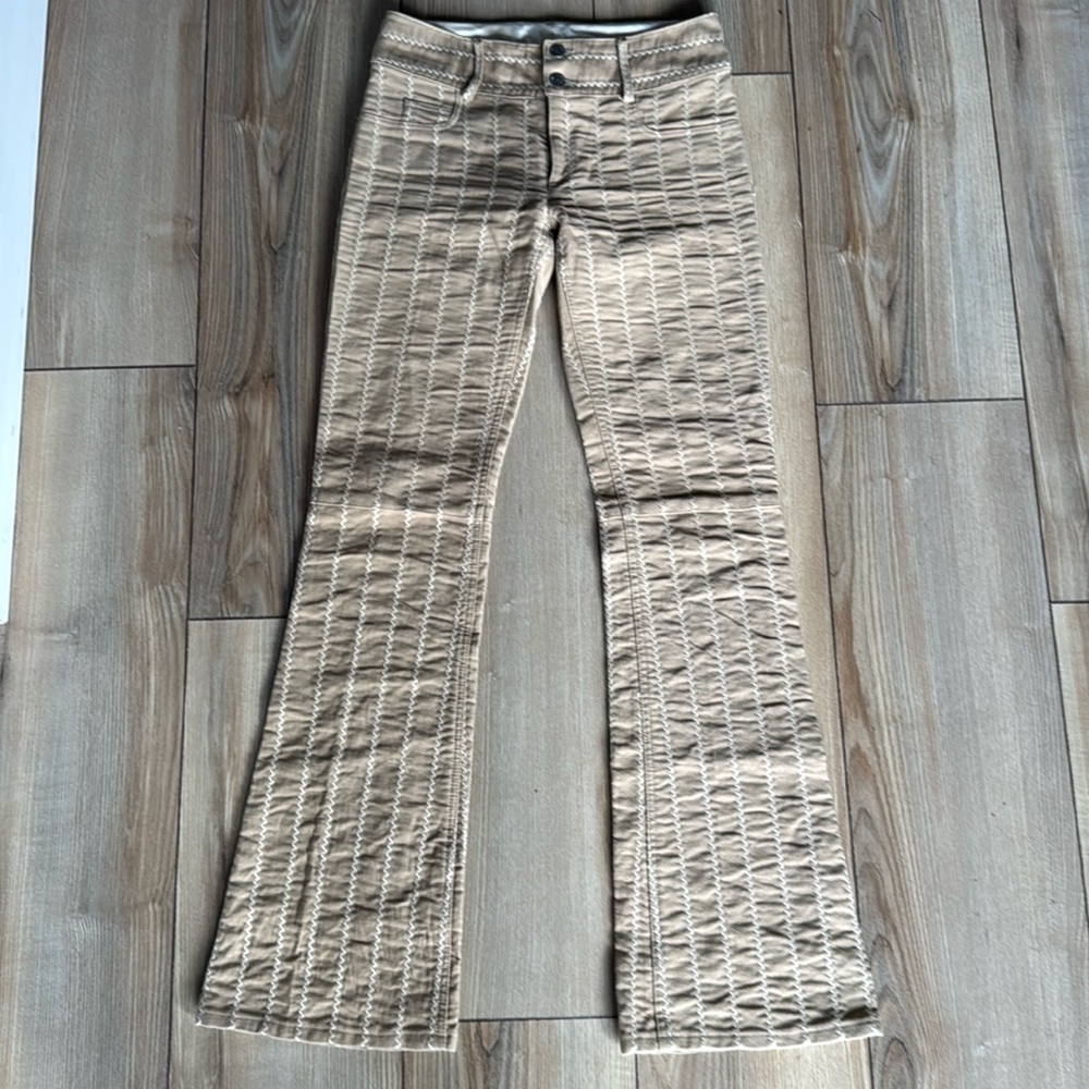 Alice+Olivia Tan Flare Jeans with Textured Pattern